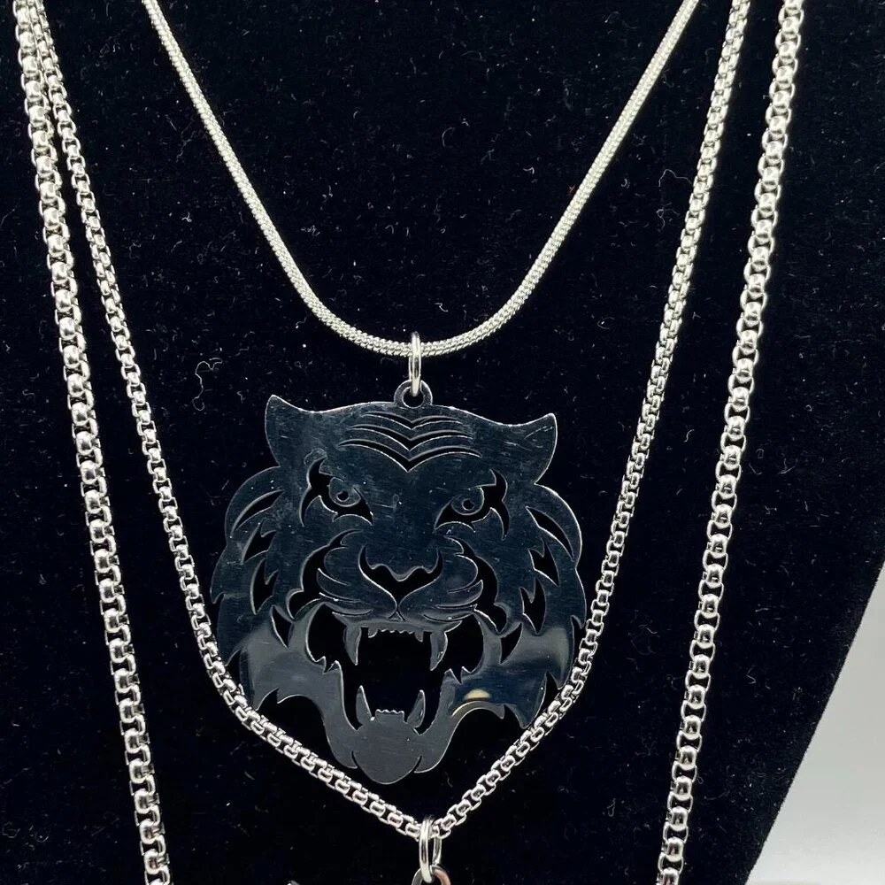 Stainless Steel Tiger Pendant Necklace Laser Cut Pendant + Choice of Chain